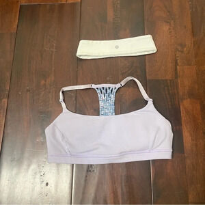 Lululemon True Self Bra II Lilac Wave Twist Blue Macrame 6 & White Headband